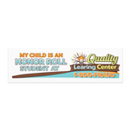 Bumper sticker with text about an honor roll student at a learning center and contact information.